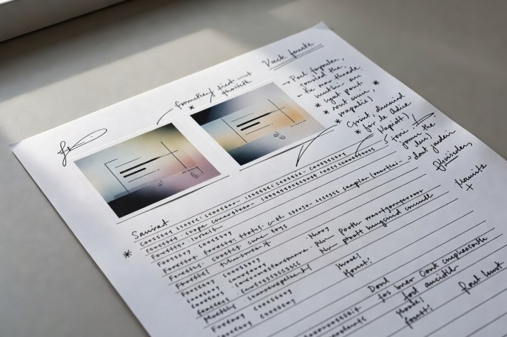 Close-up of a printed campaign report showing side-by-side thumbnail proofs and handwritten margin notes