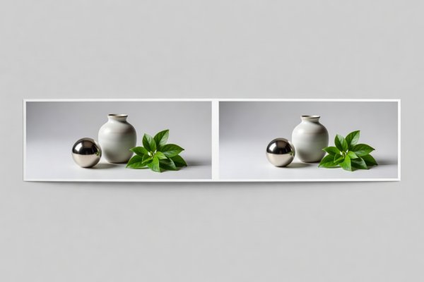 Side by side photographic proof strips showing identical lighting with two different crop scales