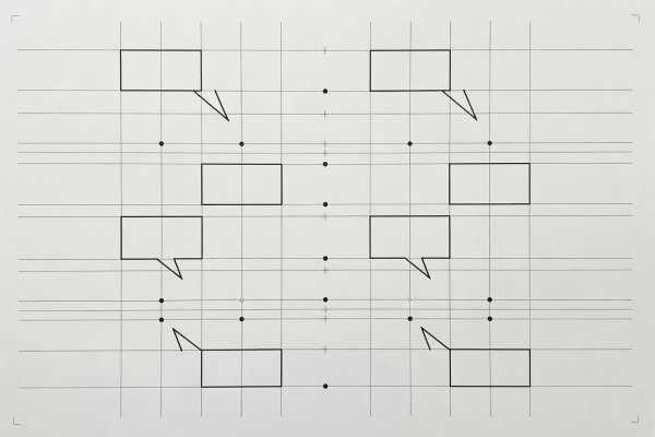 Close-up of layout grid showing monospace callout label placement in upper-left vs lower-third